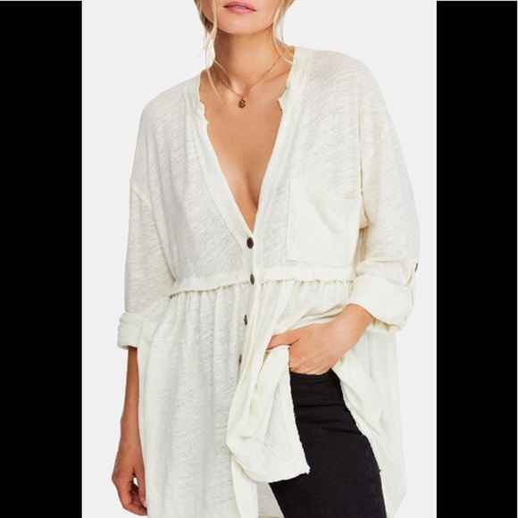 Free People Tops - Free People Ivory Linen and Cotton Top/Cardigan